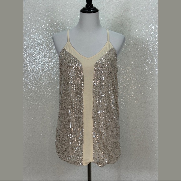 Jess Lea Sequin Tank Women’s Medium Champagne Gold Sparkle Sleeveless Racerback - Picture 13 of 15